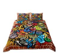 Parure de lit Housse de Couette Fille Garçon Enfants Rue Graffiti Alphabet Hip Hop Microfibre Polyester 2/3 Pièces Ensemble de Automne Hiver Literie avec Taie d'oreiller (Jaune,200×200 cm)