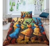 Parure De Lit Housse De Couette Motif Art Tribal Africain 3D, Imprimé Personnes Dansant dans Un Club 3 Pièces, Literie en Microfibre pour Enfants Single(135x200cm)
