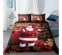 Parure de lit Housse de Couette Père Noël Renne Bonhomme de Neige Arbre de Noel Cadeau de Noel Ensemble de Literie et taie d'oreiller，Fermeture éclair (Rouge 2, 140x200cm)