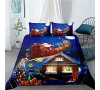 Parure de lit Housse de Couette Père Noël Renne Bonhomme de Neige Arbre de Noel Cadeau de Noel Ensemble de Literie et taie d'oreiller，Fermeture éclair (Bleu 5, 200 x200cm)