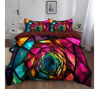 Parure de Lit Illusion D'Optique Tunnel Néon 200 x 200 cm Housse de Couette en Microfibre, Ensemble de Literie pour Filles Garçon Ado, Acajou Imprimé Housse de Couette + 2 Taie d'oreiller 65x65 cm