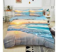 Parure de lit imprimé 3D 200x200 cm Paysage De Plage Au Coucher du Soleil Housse de Couette Garçon Fille Housse de Couette avec 2 Taie d'oreiller, Ensemble Literie Enfants Adolescents