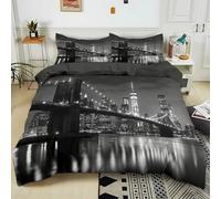 Parure de lit imprimé 3D 90x190 cm Pont De Brooklyn Gris À New York Housse de Couette Garçon Fille Housse de Couette avec 2 Taie d'oreiller, Ensemble Literie Enfants Adolescents