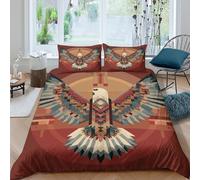 Parure De Lit Imprimé Aigle en vol géométrique, Housse De Couette 3D Art aborigène du Sud, avec Taies d'oreiller en Microfibre en Microfibre avec Fermeture King(220x240cm)