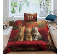 Parure De Lit Imprimé Kitten Sitting on The Sofa with Floral and Plant Elements, Housse De Couette 3D, avec Taies d'oreiller en Microfibre en Microfibre avec Fermeture Single（135x200cm）