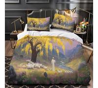 Parure De Lit Imprimé Moutons Under A Big Tree, Sacred Art of The Renaissance, Housse De Couette 3D, avec Taies d'oreiller en Microfibre en Microfibre avec Fermeture Super King（260x220cm）