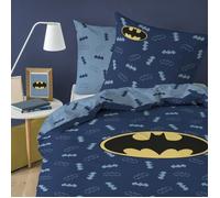 Batman Iconic Parure de Lit Garçon 140x200 cm | 100% Coton | Oeko-TEX | Housse de Couette Enfant 1 Personne 140x200 cm + 1 Taie d'oreiller 63x63 cm Imprimées Réversibles | Bleu Nuit