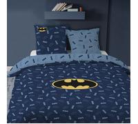 CTI Batman Iconic Parure de Lit 220x240 cm | 100% Coton | Oeko-TEX | Housse de Couette 1 ou 2 Personnes 220x240 cm + 2 Taies d'oreiller 63x63 cm Imprimées Réversibles | Bleu Nuit