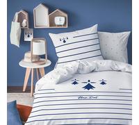MATT & ROSE Parure de Lit 220x240 cm Breizh | 100% Coton | Oeko-TEX | Housse de Couette 220x240 cm + 2 Taies d'oreiller 65x65 cm Imprimées Réversibles | Blanc