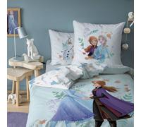 Disney Home Frozen Parure de lit imprimée La Reine des Neiges 2 Sisters | 100% Coton | Oeko-TEX | Housse de Couette 1 Personne Fille 140x200 cm + Taie d'oreiller 63x63 cm | Bleu