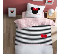 Parure de lit imprimée 100% Coton - DISNEY MINNIE STRIPES - Blanc - 140x200+63x63cm
