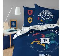 Parure De Lit Imprimée 100% Coton, Harry Potter Blason Bleu Marine 220X240 63X63