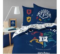 Parure de lit imprimée 100% Coton - HARRY POTTER BLASON - Bleu nuit - 140x200+63x63cm
