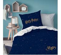 Parure de lit imprimée 100% Coton - HARRY POTTER ICONIC - Bleu nuit - 140x200+63x63cm