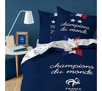 Parure de lit imprimée 100% Coton, Housse de Couette 140x200 cm + 1 taie d'oreiller 63x63 cm - Equipe de France, Deux Etoiles, Champions du Monde