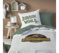 Parure de lit imprimée 100% coton, jurassic world empreinte blanc 140X200 63X63