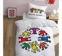 Parure de lit imprimée 100% coton, keith haring party blanc/multicolore 140X200 63X63