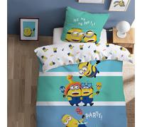 Parure de lit imprimée 100% coton, les minions fiesta bleu 140X200 63X63