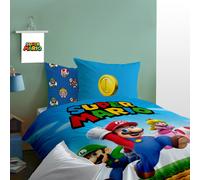 Parure De Lit Imprimée 100% Coton, Mario Friends Bleu 140X200 63X63