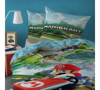 Parure De Lit Imprimée 100% Coton, Mario Up Side Down Bleu 140X200 63X63