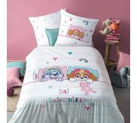 Parure de lit imprimée 100% coton, pat patrouille douce nuit blanc, rose 140X200 63X63