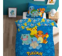 Parure de lit imprimée 100% coton, pokemon goodbye bleu 140X200 63X63