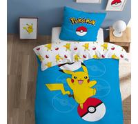Parure de lit imprimée 100% coton, pokemon pokéball bleu 140X200 63X63