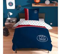PSG Minimaliste Parure de Lit 1 Personne | 100% Coton | Oeko-TEX | Housse de Couette 140x200 cm + 1 Taie d'oreiller 63x63 cm Imprimées Réversibles | Bleu Marine