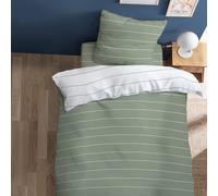 MATT & ROSE Parure de Lit 140x200 cm Stripes Imprimée Réversible | 100% Coton | Oeko-TEX | Housse de Couette 140x200 cm + 1 Taie d'oreiller 65x65 cm | Lichen