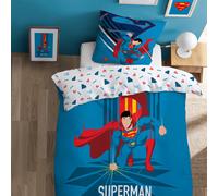 OMYDREAM Superman SUPERA Parure de lit Enfant | 100% Coton | Oeko-TEX | Housse de Couette 140x200cm+1 Taie d'oreiller 63x63cm | Imprimé Garçon | Bleu