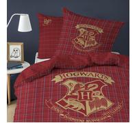 Harry Potter Tartan Parure de Lit Enfant 1 Personne | 100% Flanelle de Coton | Oeko-TEX | Housse de Couette 140x200 cm + 1 Taie d'oreiller 63x63 cm | Imprimé Réversible | Rouge