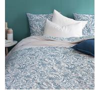 Parure de lit imprimée 2 personnes 100% Coton - MATT & ROSE - VÉGÉTALIS - Bleu gris/bleu ciel - 240x220+2x65x65cm