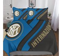 Parure de lit imprimée 3D Inter Milan, housse de couette simple et double pour enfants et adultes, fermeture éclair invisible, housse de couette en microfibre douce (taie d'oreiller : 50 x 75 cm)