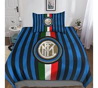 Parure de lit imprimée 3D Inter Milan, housse de couette simple et double pour enfants et adultes, fermeture éclair invisible, housse de couette en microfibre douce (taie d'oreiller : 50 x 75 cm)