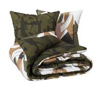 Atmosphera Parure de lit imprimée Arik Coton 260x240 cm Vert kaki