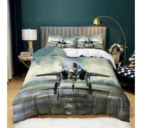 Parure de Lit Imprimée Avion De Chasse, Housse de Couette 200x200 cm + 2 Taies d'oreiller 65x65, Microfibre Confort Résistant aux Taches Facile à Entretenir, Set Complet pour 2 Personnes