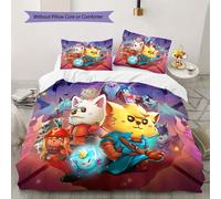 Parure De Lit Imprimee Chat Contre Dragon, Housse De Couette Et Taies D'oreiller, Decoration D'intérieur, Decoration De Noël, Accessoires De Chambre - 1 * Housse De Couette + 2 * T