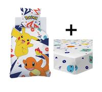 Parure de lit imprimée + drap housse 100% coton, pokemon ziggy blanc 140X200 63X63