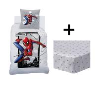 Parure De Lit Imprimée + Drap Housse 100% Coton, Spiderman Hero Bleu 140X200 63X63
