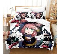 Parure De Lit Imprimee En 3d Avec Housse De Couette Et Taie D'oreiller, Motif Anime Spy×Family, Pour Lit Double, Queen Et King Size