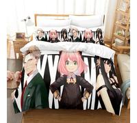 Parure De Lit Imprimee En 3d Avec Housse De Couette Et Taie D'oreiller, Motif Anime Spy×Family, Pour Lit Double, Queen Et King Size