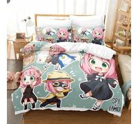 Parure De Lit Imprimee En 3d Avec Housse De Couette Et Taie D'oreiller, Motif Anime Spy×Family, Pour Lit Double, Queen Et King Size
