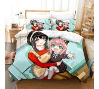 Parure De Lit Imprimee En 3d Avec Housse De Couette Et Taie D'oreiller, Motif Anime Spy×Family, Pour Lit Double, Queen Et King Size