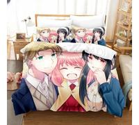 Parure De Lit Imprimee En 3d Avec Housse De Couette Et Taie D'oreiller, Motif Anime Spy×Family, Pour Lit Double, Queen Et King Size