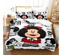 Parure De Lit Imprimee En 3d Avec Housse De Couette Et Taie D'oreiller Pour Lit Double, Queen Et Queen Size, Motif Dessin Anime Mafalda, Pour Garçons Et Filles
