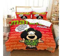 Parure De Lit Imprimee En 3d Avec Housse De Couette Et Taie D'oreiller Pour Lit Double, Queen Et Queen Size, Motif Dessin Anime Mafalda, Pour Garçons Et Filles
