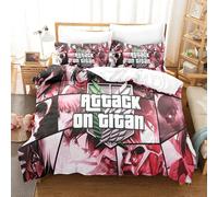 Parure De Lit Imprimée En 3d Avec Housse De Couette Et Taies D'oreiller Motif Anime Attack On Titan (Taille King/Queen) (Simple)