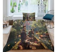 Parure De Lit Imprimée Horizon Call Of The Mountain, Douce Et Respirante, Pour Lit Double, Motif Dessin Anime : Housse De Couette Et Taie D'oreiller Assorties.