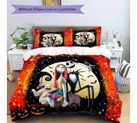 Parure De Lit Imprimee Jack Skellington Et Sally Avec Taies D'oreiller - Housse De Couette En Polyester Confortable, Fermeture À Glissière, Impression Numérique, Confort Toutes Sai