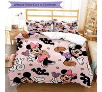 Parure De Lit Imprimee Mickey Et Minnie Sur Fond Rose, Avec Housse De Couette Et Taies D'oreiller, Ideal Pour La Decoration De La Maison Et De Noël. Un Cadeau Idéal Pour Un Enfant.